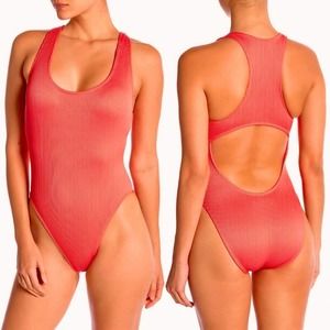 The Bikini Lab Womens Thym One Piece Swimsuit Medium Hot Coral Cutout NWOT